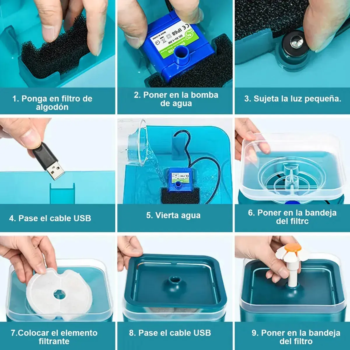 Fuente de Agua para Perros y Gatos con Luz LED 2 Litros